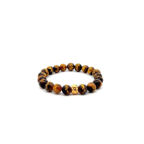 18K Gold Money Bag Lucky Charm Bracelet Tiger's Eye Carved Gemstones 8mm - Picture 1 of 5